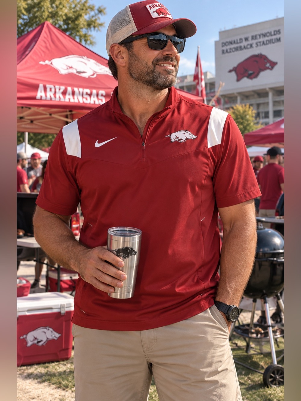 Nike Arkansas Razorbacks Polo Shirt Red Short Sleeve Athletic Men’s